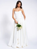 UMAY WHITE DROP WAIST SATIN CORSET BRIDAL GOWN