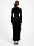 WILLOW BLACK VELVET HIGH SLIT BLAZER GOWN