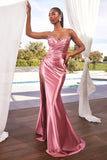 CRYSTAL STRAPLESS SATIN GOWN