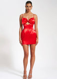 XYLA RED SATIN BOW MINI DRESS