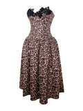 CHEETAH PRINT STRETCHY STRAPLESS MIDI DRESS