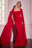 CHIFFON FITTED DRESS WITH LONG CAPE SLEEVE