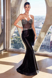 STRAPLESS RHINESTONE SATIN GOWN