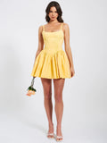 KADI YELLOW COTTON CORSET MINI DRESS