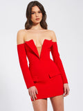 POLINA RED OFF SHOULDER LONG SLEEVE BLAZER DRESS