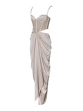 CANDICE CHAMPAGNE CRYSTAL EMBELLISHED CORSET GOWN