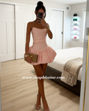 OLETTA PINK CORSET STRAPLESS BUBBLE HEM MINI DRESS