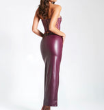 NYSSA PURPLE FRONT SLIT LEATHER SKIRT