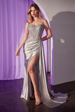 CRYSTAL & SATIN FITTED GOWN