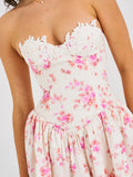 SAMARA FLORAL DROP WAIST LINEN CORSET PUFFY MINI DRESS