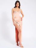 BLUSH SATIN CORSET SLIT GOWN