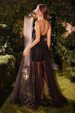 STRAPLESS BLACK LACE DRESS WITH OVERSKIRT