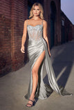 EMBELLISHED LACE AND SATIN FITTED GOWN