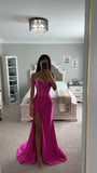 SATIN HALTER RHINESTONE DETAIL GOWN