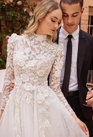 LONG SLEEVE LACE WEDDING BALL GOWN