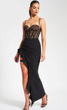 JULIA BLACK LACE CORSET MAXI DRESS