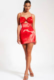 XYLA RED SATIN BOW MINI DRESS