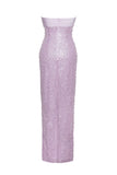 LAINEY PURPLE SATIN SEQUIN PEARL BEADED MAXI DRESS