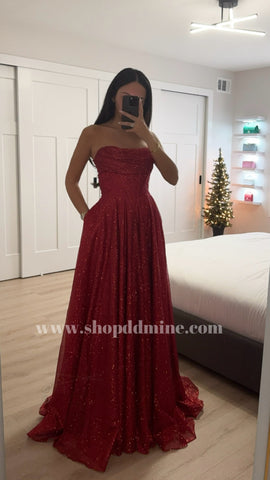 RED LACE UP GLITTER BALL GOWN