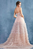 BLUSH STRAPLESS RUFFLE OMBRÉ BALL GOWN