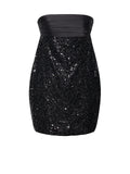 FAIRY BLACK SATIN SEQUIN PEARL BEADED MINI DRESS