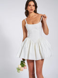 KADI WHITE COTTON DROP WAIST MINI DRESS