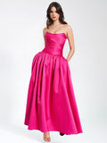 WALTERINA FUCHSIA SATIN STRAPLESS CORSET GOWN