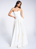 UMAY WHITE DROP WAIST SATIN CORSET BRIDAL GOWN