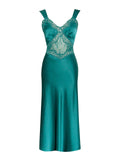 PERLEY TEAL SATIN LACE MIDI DRESS