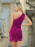 Aria One Shoulder Mini Dress - Fuchsia