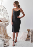 Aspen Midi Dress - Black Satin