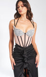 RAFAELA BLACK SATIN CORSET SEQUIN WING CUP DRESS