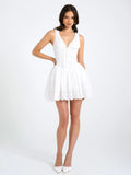 AALIYAH WHITE EYELET PLUNGING HALTER MINI DRESS