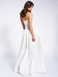 UMAY WHITE DROP WAIST SATIN CORSET BRIDAL GOWN