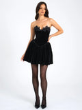 NORA BLACK VELVET DROP WAIST CORSET LACE TRIM DRESS