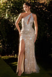 ONE SHOULDER BEADED EVENING GOWN