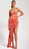 ZAIRA CORAL LACE SATIN CORSET DRESS