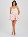 SAMARA FLORAL DROP WAIST LINEN CORSET PUFFY MINI DRESS