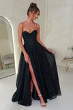 BLACK LACE UP GLITTER BALL GOWN