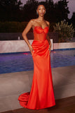 SUNKISS ORANGE DAISY EMBELLISHED SATIN CORSET GOWN