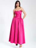 WALTERINA FUCHSIA SATIN STRAPLESS CORSET GOWN