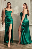 FITTED SATIN BUSTIER DRAPED GOWN