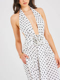 Oriana White Polka Dots Halter Jumpsuit