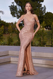 DRAPED SHOULDER SEQUIN FITTED GOWN