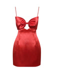 XYLA RED SATIN BOW MINI DRESS