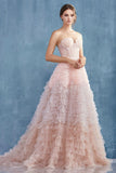 BLUSH STRAPLESS RUFFLE OMBRÉ BALL GOWN