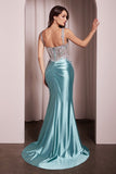 FITTED SATIN & LACE GOWN