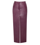 NYSSA PURPLE FRONT SLIT LEATHER SKIRT