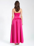 WALTERINA FUCHSIA SATIN STRAPLESS CORSET GOWN