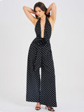 Oriana Black Polka Dots Halter Jumpsuit